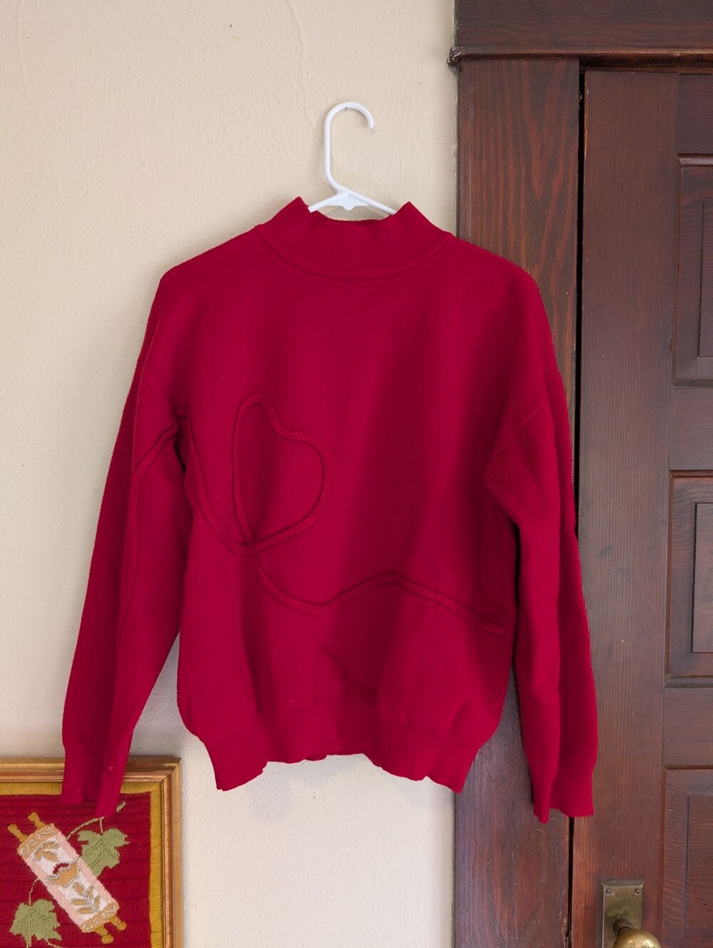 Vintage Cherry Red Carolyn Taylor Mock Neck Sweater With Roped Heart Accent XL